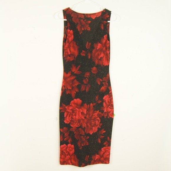 Vintage 90s Le Chateau Rose Floral Black Midi Dress - Picture 6 of 7